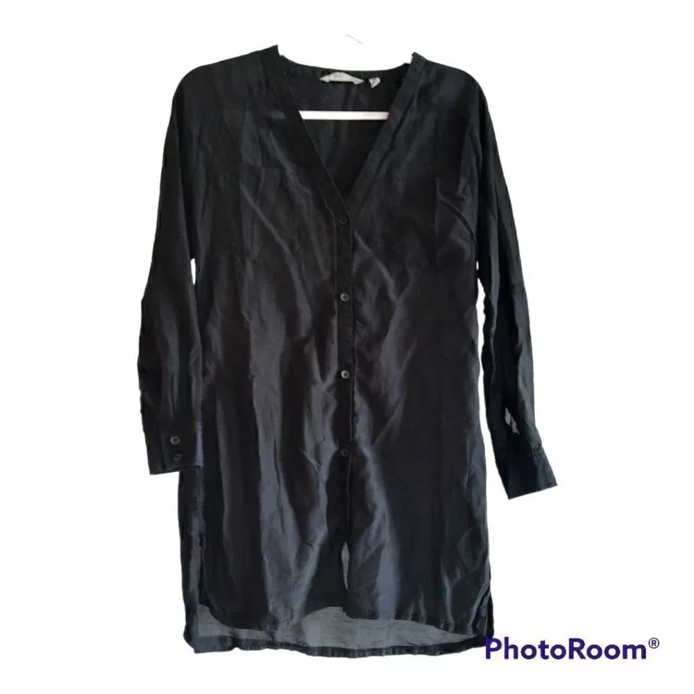 Athleta Silk Blouse Tunic Button Front Work Career Long